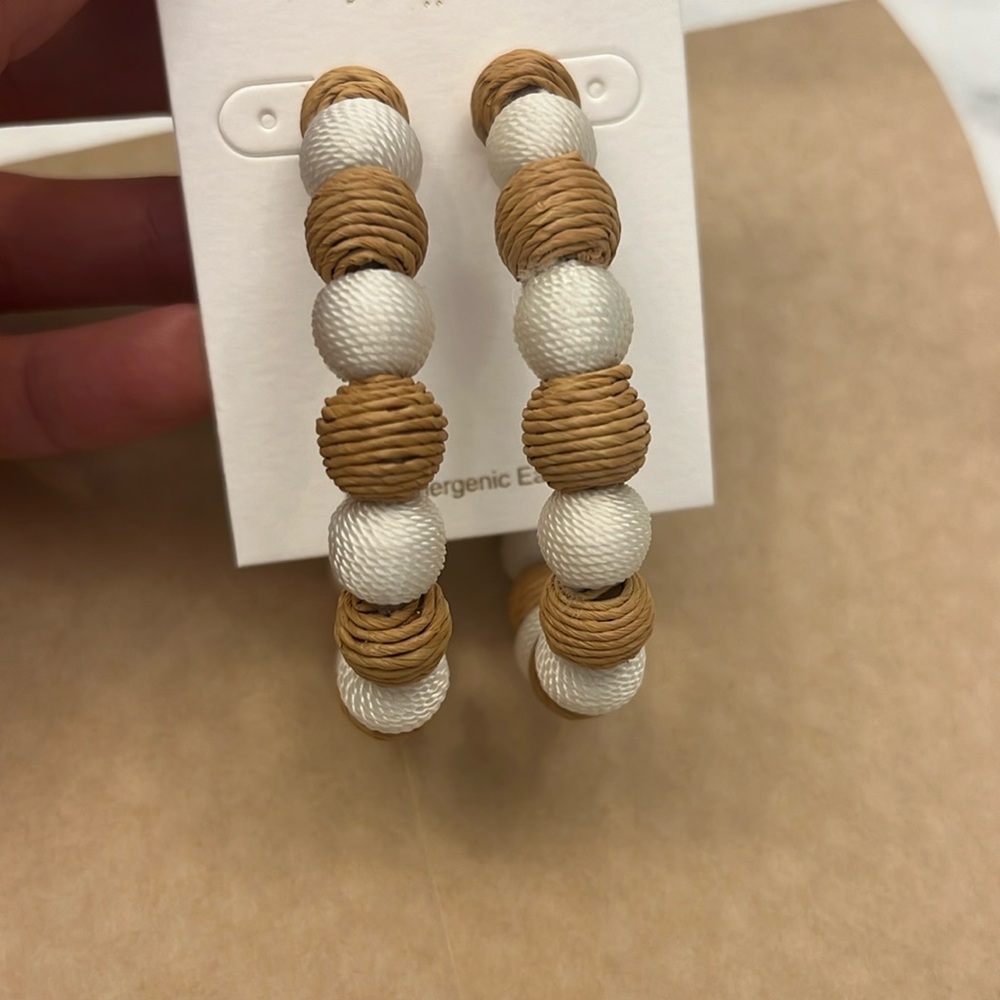 Tan and white beaded earrings